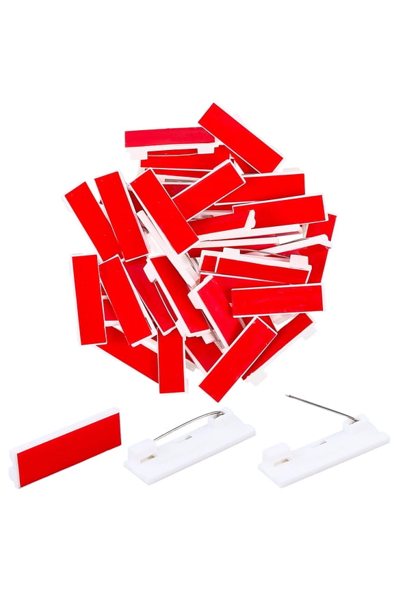 50Pcs Self Adhesive Bar Pins Badge Pin Back Plastic Safety Flat Backing White 0.49 x 1.57 Inch Rectangle Iron Label Clasp Brooches Findings