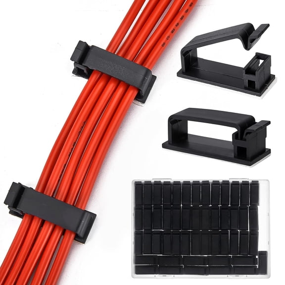 50Pcs Self Adhesive Cable Management Clips,Cable Organizers Wire Clips Cord Holder for PC Laptop Ethernet Cable Desktop Home Office(1.52 x 0.59 x 0.57, Black)
