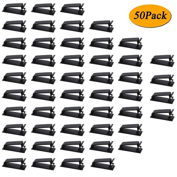 50Pcs Self Adhesive Cable Management Clips, Cable Organizers Wire Clips Cord Holder for TV PC Ethernet Cable Under Desk Home Office Black