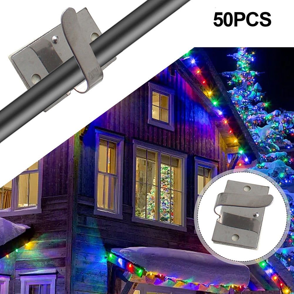 String Light Metal Clips 50Pcs Self-Adhesive Wire Clips For Outdoor String Lights, Easy To ...