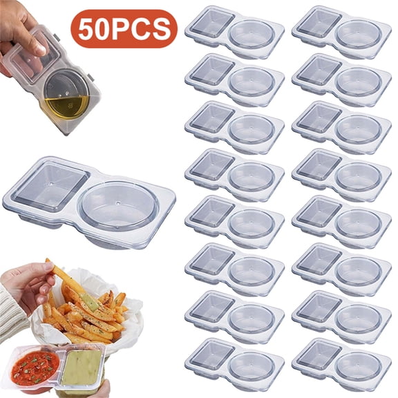 50Pcs-Set 130ml Two-Compartment Disposable Sauce Box Seasoning Box Cup Plastic Dip Oil Vinegar Chili Sauce Ketchup Box