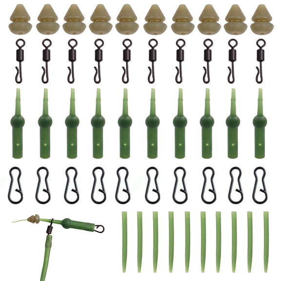 50Pcs/Set Carp Fishing Tackle Kit With Tapered Tail Helicopter Chod Rig Buffer Anti Tangle Sleeves Swivels Lead Clips Slide Rigs