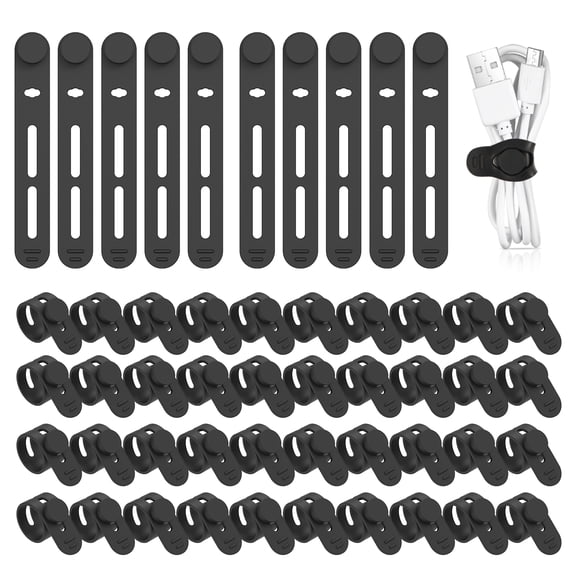 50Pcs Silicone Cable Ties Adjustable Cord Ties Reusable Cable Management Organizer Cord Organizer Cable Straps for Bundling Fastening Earphone Phone Charger