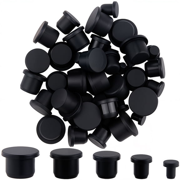 50Pcs Silicone Rubber Hole Plug 5 Sizes Round Rubber Button End Covers Black Waterproof Sealing High Temp T-Type Hole Plug Soft Flexible Stopper for Bottles Pipes Flower Pots DIY