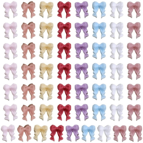 50Pcs Simple Bowknot Nail Charms 3D Resin Ribbon Bows Manicure Accessories
