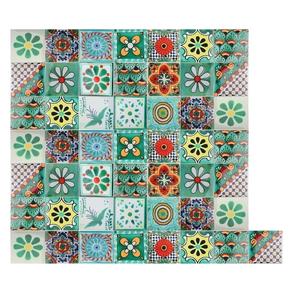 50Pcs Simulation Color Retro Flower Tile Stickers Waterproof DIY Wall Stickers