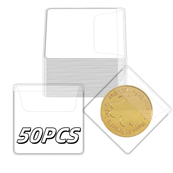 50Pcs Single Pocket Coin Sleeves Collector, 2.2"x2.2" Individual Clear Plastic Sleeves Holder Small Plastic Coin Holder Pouch Single Protector for Jewelry Storage