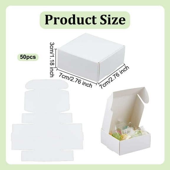 50Pcs Small Cardboard Boxes 2.8x2.8x1.2 Inch Square Jewelry Kraft Box Corrugated Mailer Box White Cardboard Present Boxes for Present Wrapping Packaging Small Items