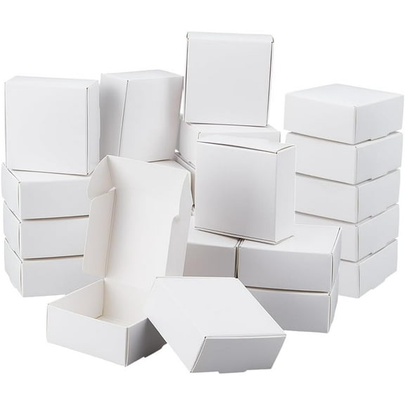 50Pcs Small Cardboard Boxes 2.8x2.8x1.2 Inch Square Jewelry Kraft Box Corrugated Mailer Box White Cardboard Present Boxes for Present Wrapping Packaging Small Items White