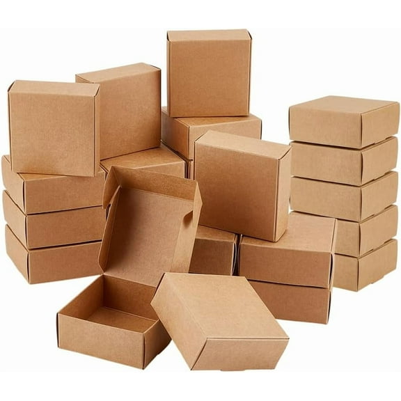 50Pcs Small Cardboard Boxes 3.3x3.3x1.4 Inch Square Jewelry Kraft Box Brown Cardboard Present Box Corrugated Mailer Boxes