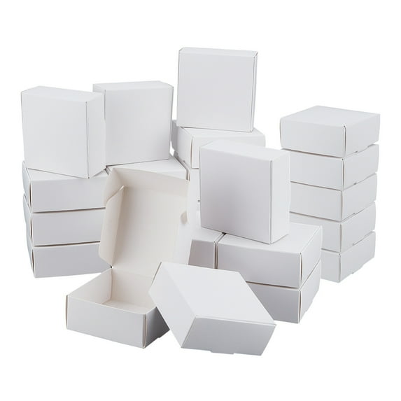 50Pcs Small Cardboard Boxes 3.3x3.3x1.4 Inch Square Jewelry Kraft Box White Cardboard Present Box Corrugated Mailer Boxes DIY