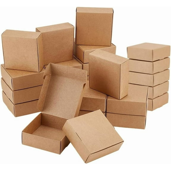 50Pcs Small Cardboard Boxes 3.7x3.7x1.4 Inch Brown Cardboard Present Box Corrugated Mailer Box Square Jewelry Kraft Boxes DIY