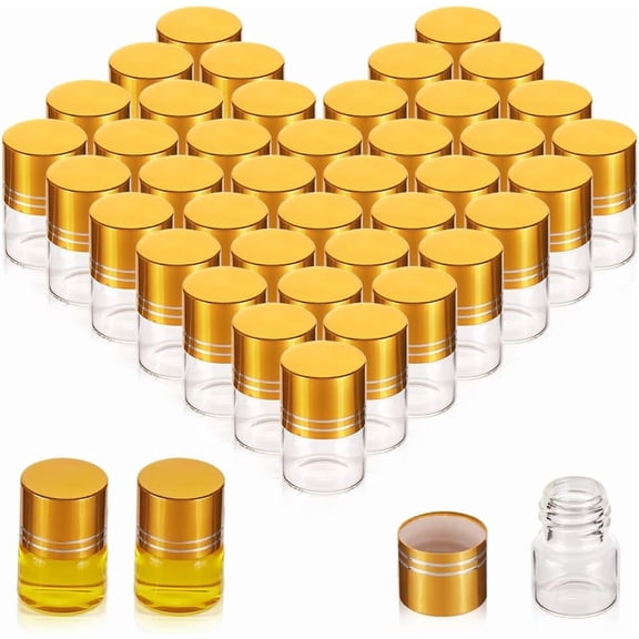 50Pcs Small Clear Glass Bottles 3.2cm High Tiny Jars with Lids Empty Glass Bead Containers Refillable Vials Bottles with Aluminum Cap for Liquid Jewelry Essential Oils Storage for DIY
