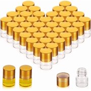 50Pcs Small Clear Glass Bottles 3.2cm High Tiny Jars with Lids Empty Glass Bead Containers Refillable Vials Bottles with Aluminum Cap for Liquid Jewelry Essential Oils Storage for DIY