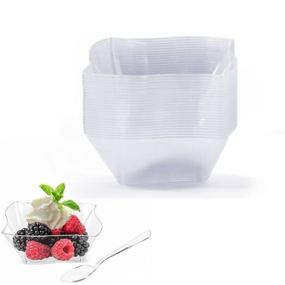 50Pcs Small Plastic Dessert Cups with Spoons, 5oz Clear Appetizer Cups for Parties Mini Serving Bowls (Pattern 2)