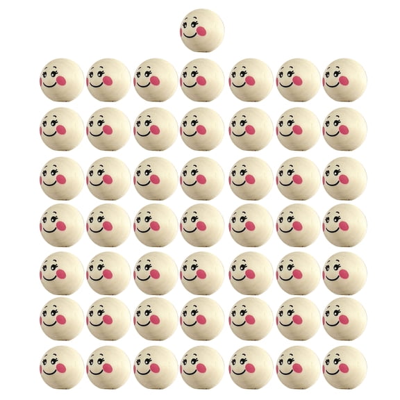 50Pcs Smiles Beads Natural Beads for Crafting Wooden Faced Beads, Wooden Balls with Hole for Decor
