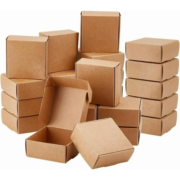 50Pcs Square Jewelry Kraft Box 2.8x2.8x1.2 Inch Small Cardboard Boxes Corrugated Mailer Box Brown Cardboard Present Boxes for DIY