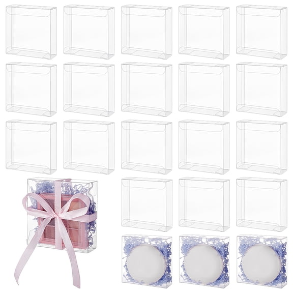50Pcs Square PVC Storage Gift Boxes Gift Packaging Case Clear 9x3x9cm for making