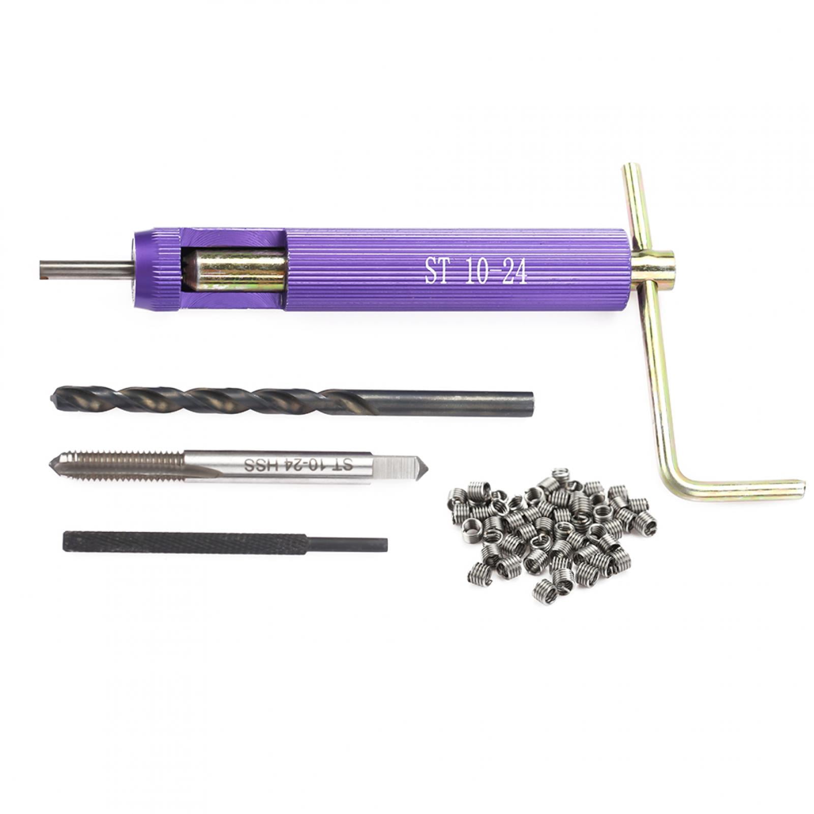 50Pcs Stainless Steel Helical Thread Repair Insert Kit - 10-24UNC x 1.5D Coiled Wire Inserts with Tap &amp; Tool for Damaged Screw Holes