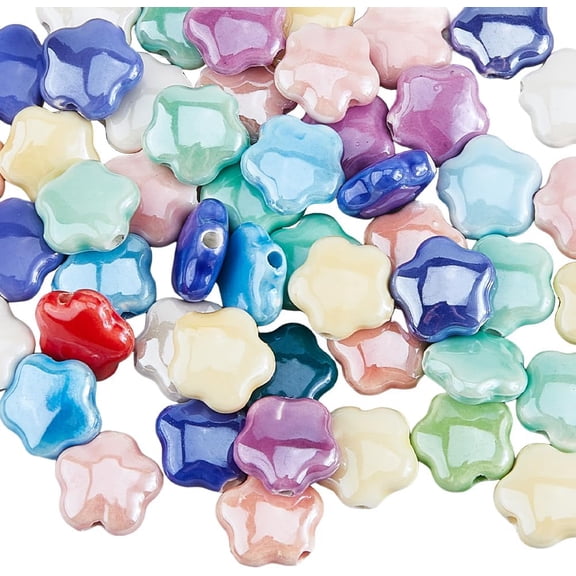 50Pcs Star Porcelain Beads Random Color Star Bright Glazed Beads Handmade Porcelain Round Star Beads Colorful Ceramic Beads with Hole for Women Jewelry Making Crafts