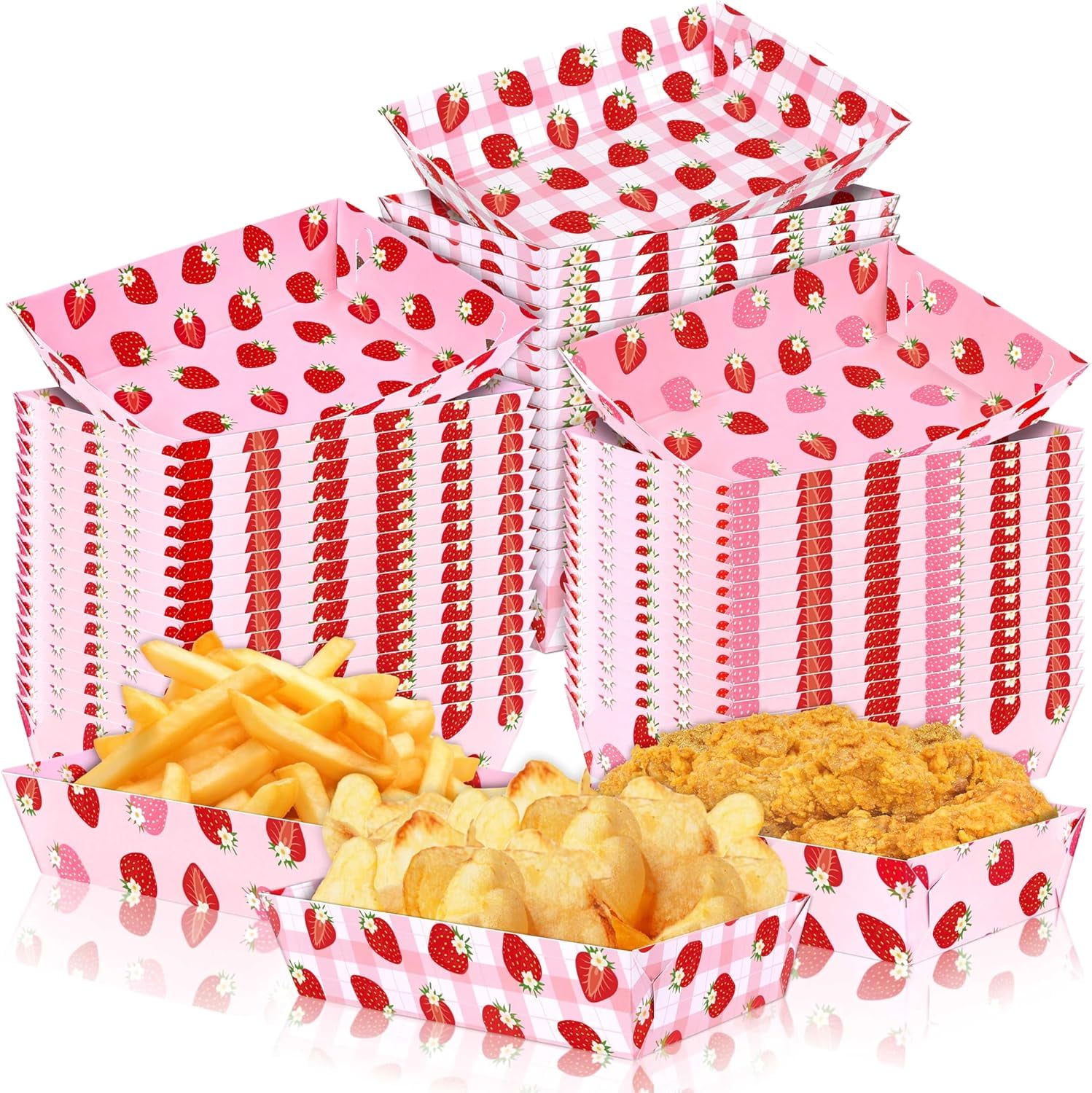 50Pcs Strawberry Decor Paper Food Trays Bulk Berry First Birthday ...