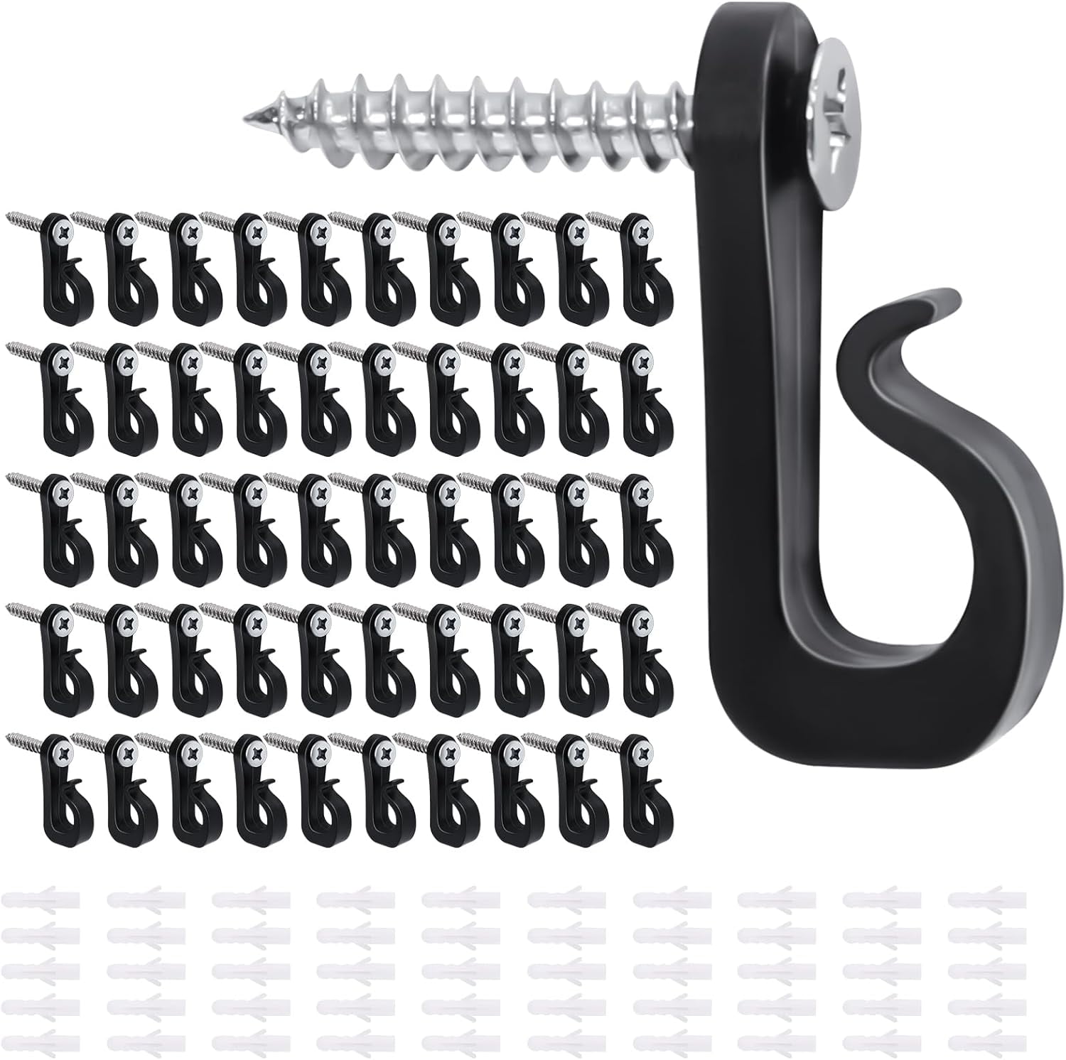 50Pcs String Light Hooks,Black Screw Hanger Hooks Light Clips for ...