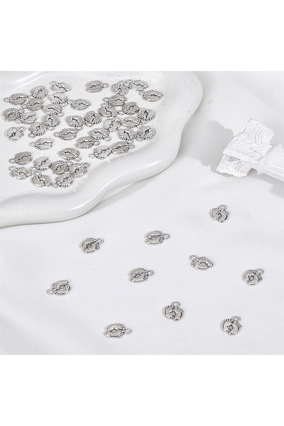 50Pcs Style Zinc Alloy Charms Baby Foot Silver 14x10.5x2mm Hole: 2mm