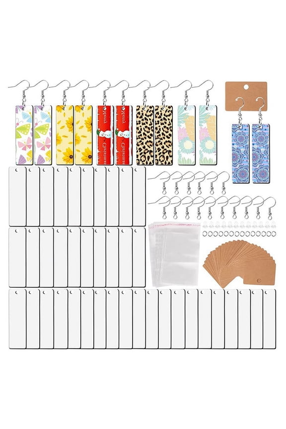 50Pcs Sublimation Blank Earrings Rectangular, Heat Earring Pendant with Earring Bags, DIY Making Sublimation