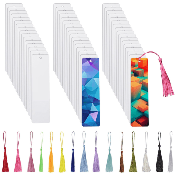 50Pcs Sublimation Bookmark Blank Heat Transfer Aluminum Metal Bookmarks Bulk DIY with Hole and Colorful Tassel