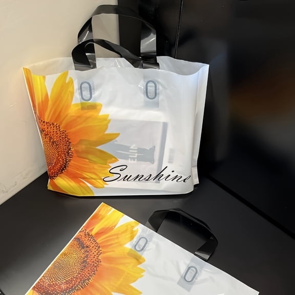 50Pcs Sunflower Pattern Plastic Tote Gift Bags, Party Favor Bags for Wedding, Birthday & Clothing Packaging