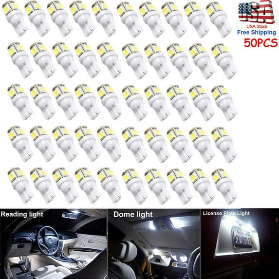 50Pcs Super White T10 Wedge 5-SMD 5050 LED Light bulbs W5W 2825 158 192 168 194 US