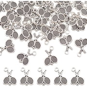 DIY 50Pcs Tennis Racket Charms Tibetan Style Alloy Charms Antique Silver Tennis Racquet Charm Sports Theme Charm for Jewelry Craft Making Hole 2mm DIY