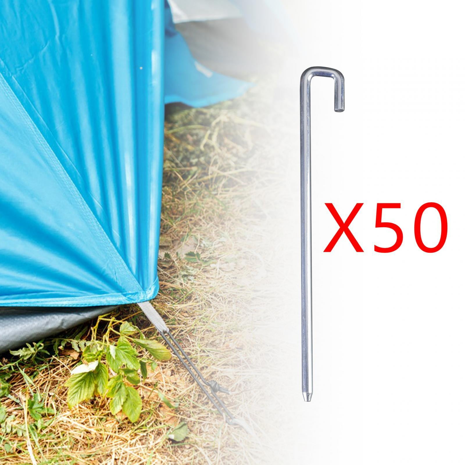 50Pcs Tent Pegs 25cm Garden Stakes Nails U Shape Hook Aluminum Alloy Sturdy