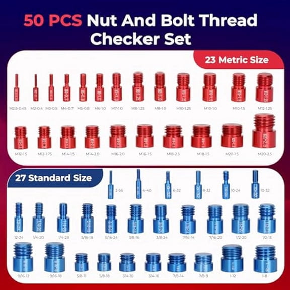 50Pcs Thread Checkers,Nut and Bolt Thread Checkers,for Nut Bolt Size Finder and Identifier in Narrow and Tricky Area