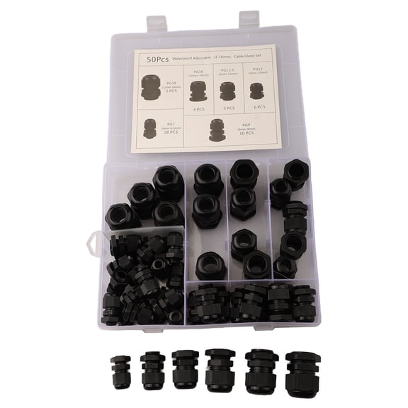 50Pcs Thread Nylon Cable Gland Kit Wire Connector Waterproof Plastic Cable Gland Reducer Ip68 Locknut Glands Fit 3-16Mm Cable