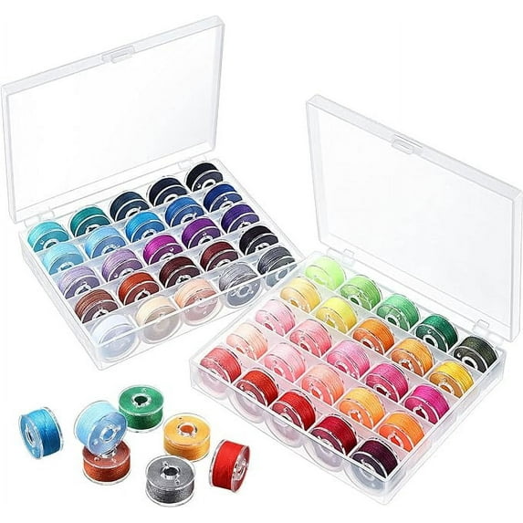 50Pcs Thread for Sewing, Bobbins and Sewing Threads with Bobbin Case for Multiple Sewing Machine, Random Color