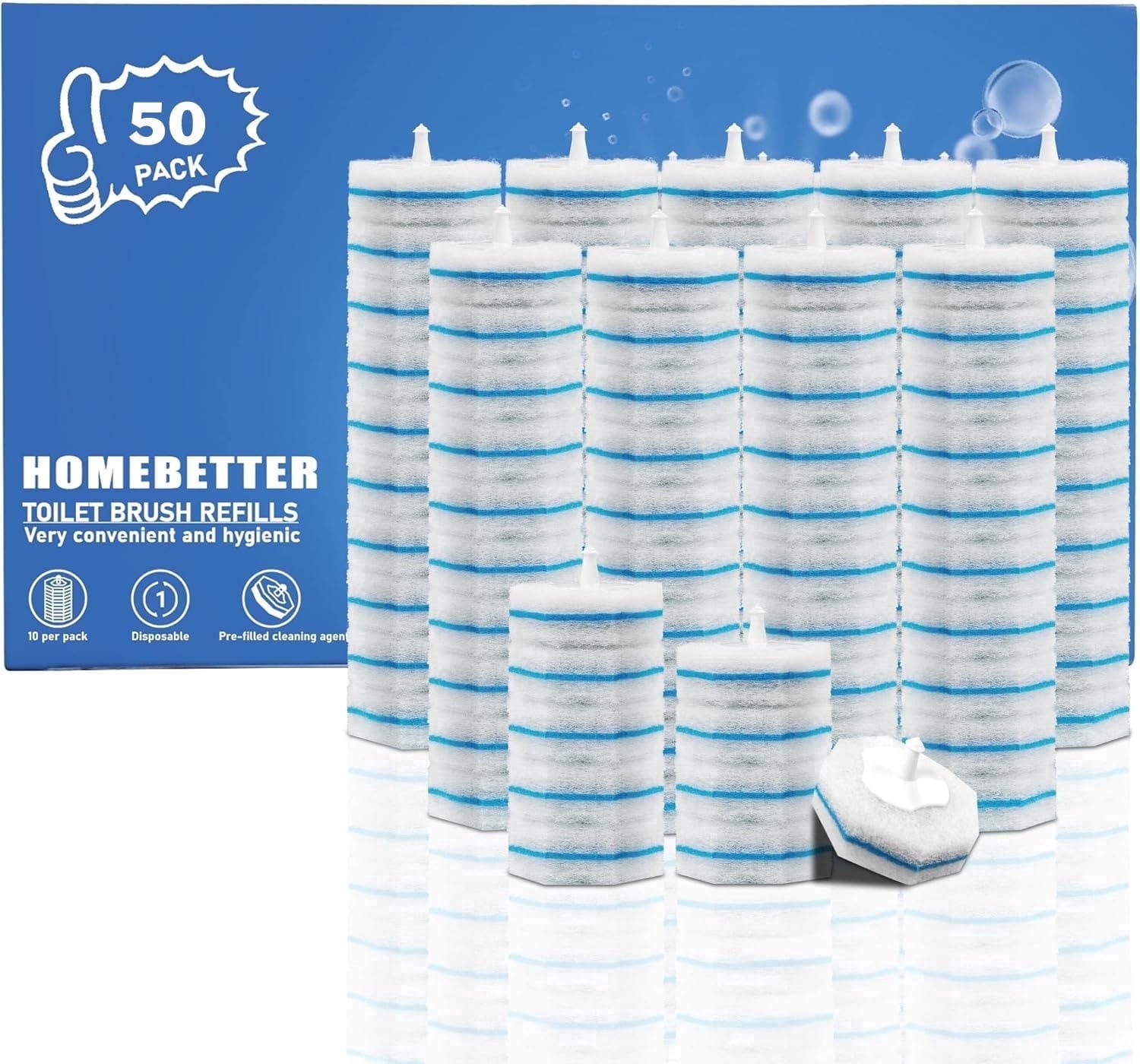 50Pcs Toilet Cleaner Refills, Toilet Wand Refill Pads  Compatible with Clorox Toilet Brush, Disposable Toilet Brush Heads for Toilet and Bathroom Cleaning