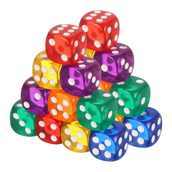 50Pcs Translucent Polyhedral Dice 16mm Square Dice W Rounded Edge, 6 Colors