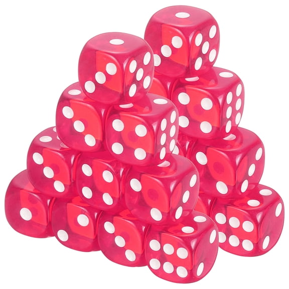 50Pcs Translucent Polyhedral Dice 16mm Square Dice W Rounded Edge, Rose Red