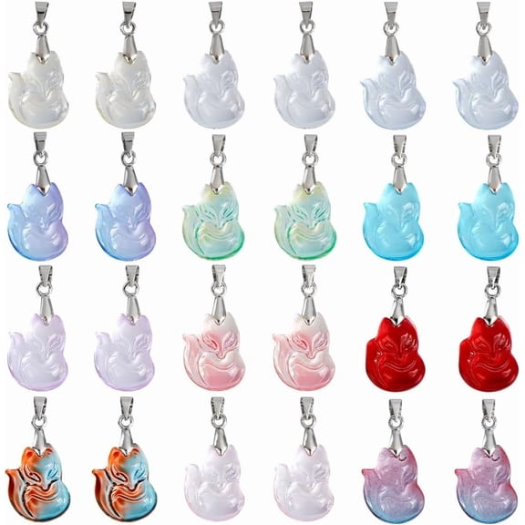 50Pcs Transparent Glass Pendants Fox Spacer Charms Colorful Animal Loose Beads Cute Pray Painted Hang Ornament DIY Crafting Accessories DIY