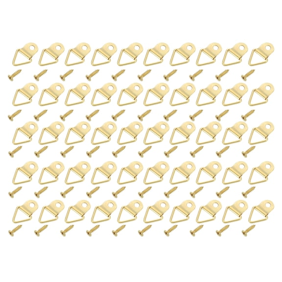 50Pcs Triangle Ring Picture Hangers, Frame Hanging Fasteners with Screws, Gold