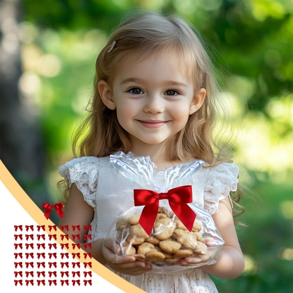 50Pcs Twist Tie Bows for Treat Bags, Pre-Tie Bows Satin Ribbon Bows for Gift Wrapping, Premade Bows for Crafts, Party Favors, Wedding, Baby Shower Decorations