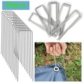 thumbnail image 1 of 50Pcs U Shape Garden Landscape Stakes, Galvanized Steel Heavy-Duty  Lawn Pine Nails, Ground Sod Turf Pins for Orchard, Yard, Tents and Farms,  6 Inch, 1 of 9