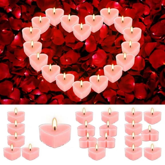 50Pcs Valentines Day Tealight Candles Rose Scented in Clear Cup,Love Pink Wax Votive Candle for Valentine's Day,Home Decor,Wedding, Anniversary, 4Hours Heart Shaped Y101