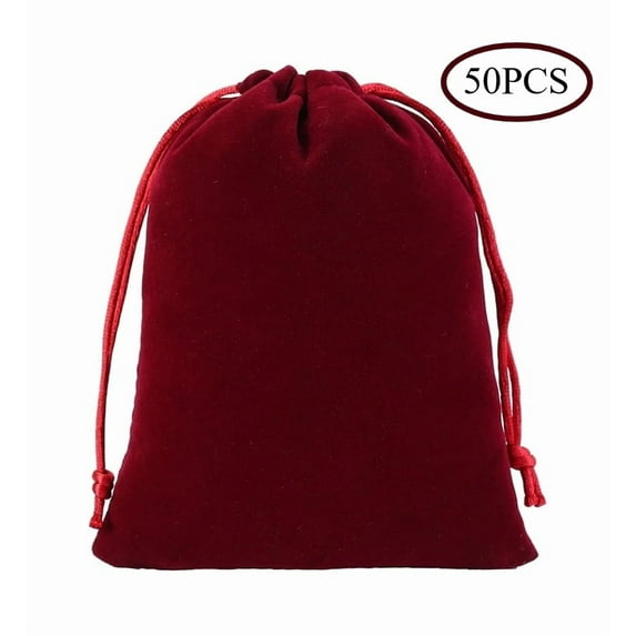 50Pcs Velvet Jewelry Bags With Drawstring 5 Colors Mix Pouches Gift Bags for Wedding Favors Party Christmas Candy Bags(4.0X4.8Inches)