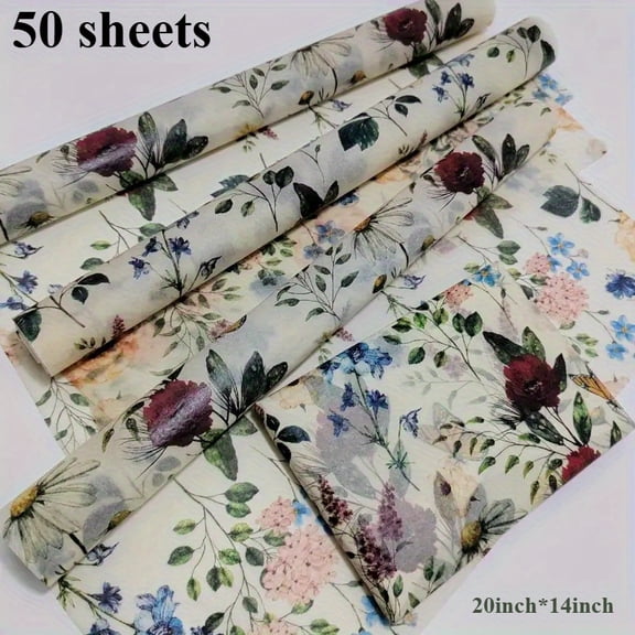 50Pcs Vintage Floral Tissue Paper, 20"x14" Gift Wrapping Sheets, Colorful Summer Flower Print Art Paper, Ideal for Wedding Mother's Day Spring Birthday Presents, Gift Bags Filler, DIY Craft Projects