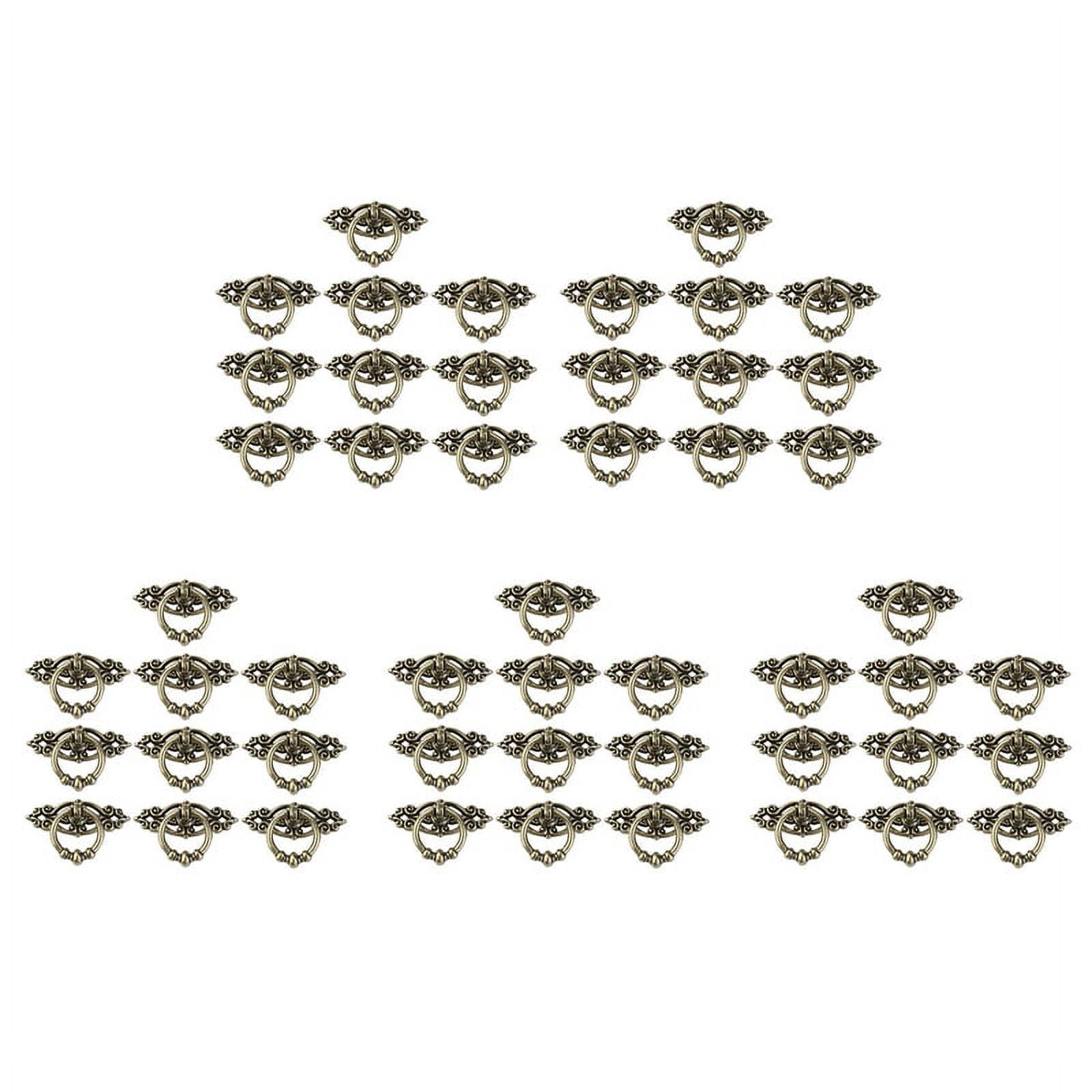 50Pcs Vintage Kitchen Cabinet Cupboard Dresser Door Drawer Ring Pull Handles Knobs (Antique Brass)