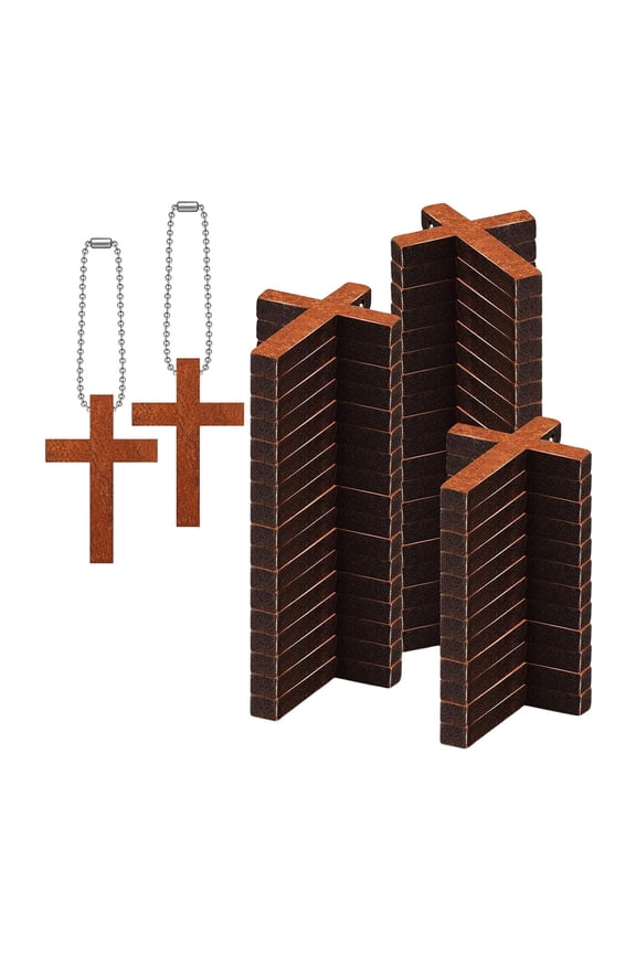 50Pcs Vintage Style Cross Pendants Keychain Handmade Wooden Crucifix Crosses