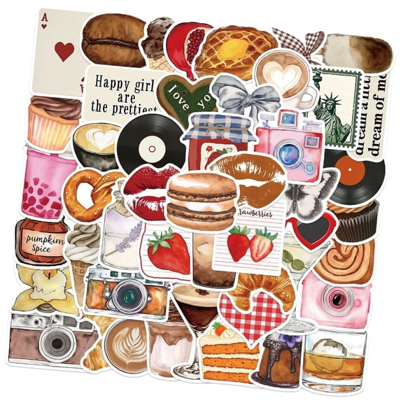 50Pcs Vintage Water-proof Laptop Decals Set, Removable Retro Stickers for Suitcase Luggage DIY-Decor