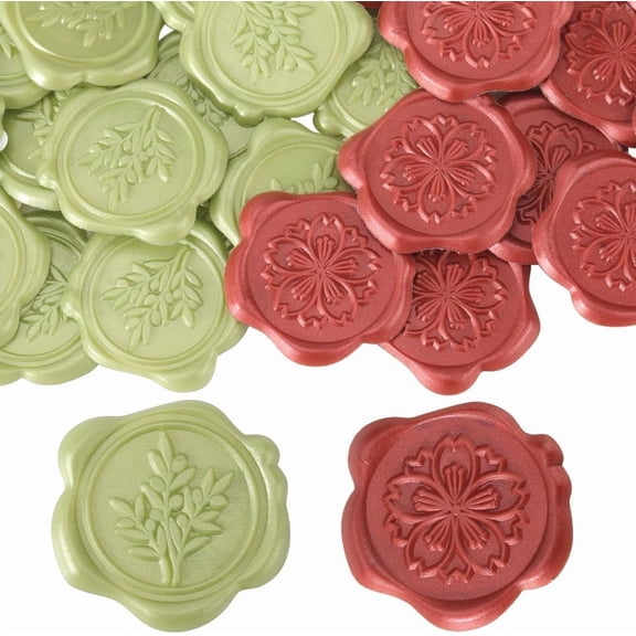 50Pcs Wax Seal Stickers Wedding 2 Style Cherry Blossom Olive Leaf Invitations Envelope Vintage Sealing Label Self Adhesive for Gift Wrapping Birthday Cards Making Christmas Valentines Day DIY